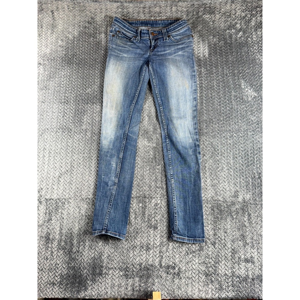 Levi's Skinny Jeans Womens 3M Blue Whiskered Denim Cotton Stretch Logo Low Rise
